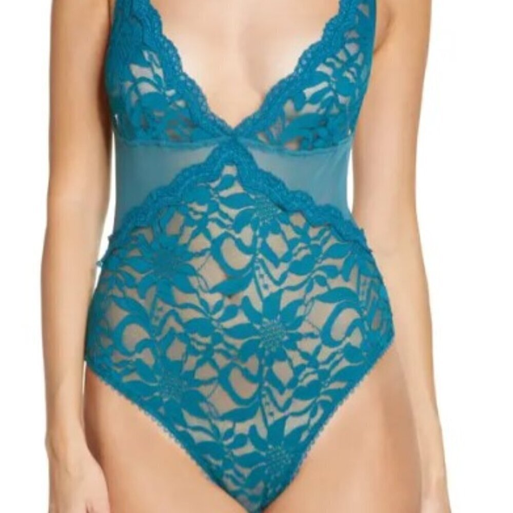 NWT Free People intimately sexy speed date nylon stretch lace lagoon bodysuit XS